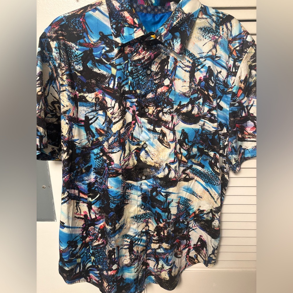 Robert Graham Point Break Surfing Surfer Short Sleeve Button Down Shirt XL
